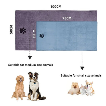 AquaPawz Quick-Dry Pet Towel shown in all four colours with embroidered paw detail