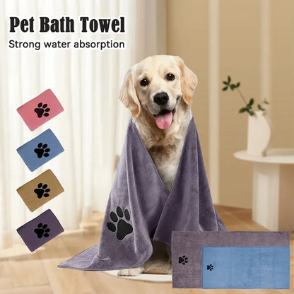 AquaPawz Quick-Dry Pet Towel wrapped around a Golden Retriever after a bath